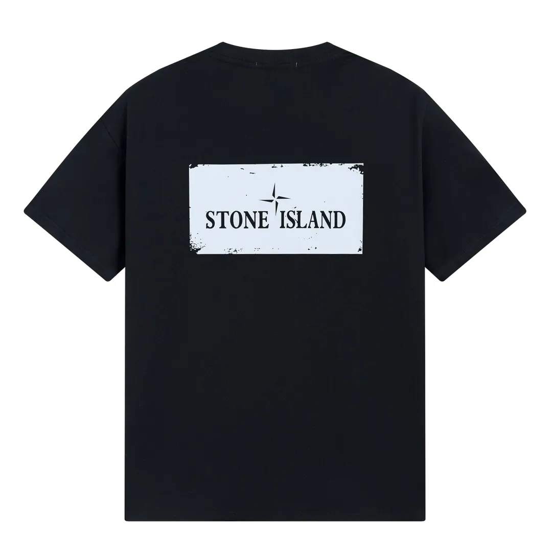 W612#P110💰 [Stone lsland/Stone Island summer new front and back printed short-sleeved T-shirt] ⚠️[Original creation, high control of details] Made of 260 grams of combed cotton, 32-count double yarn - Simple basic versatile style, original quality, the first choice for couples. - Made in a large factory, four needles and five threads on the shoulder, neat alignment, high quality workmanship. - Same style for men and women, very versatile, one piece for each hand, details are clearly visible. Color: black White Size: M L